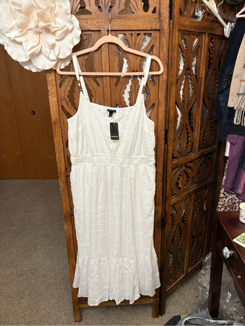 White Textured Sundress with Ruffle Hem